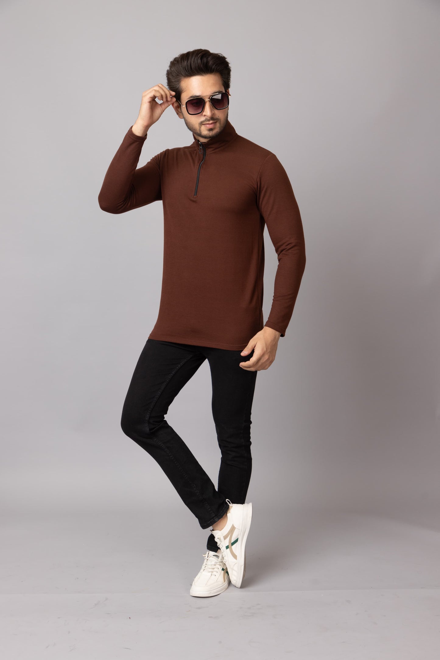 Sandstone Zip Tee | Turtle Neck T-shirts