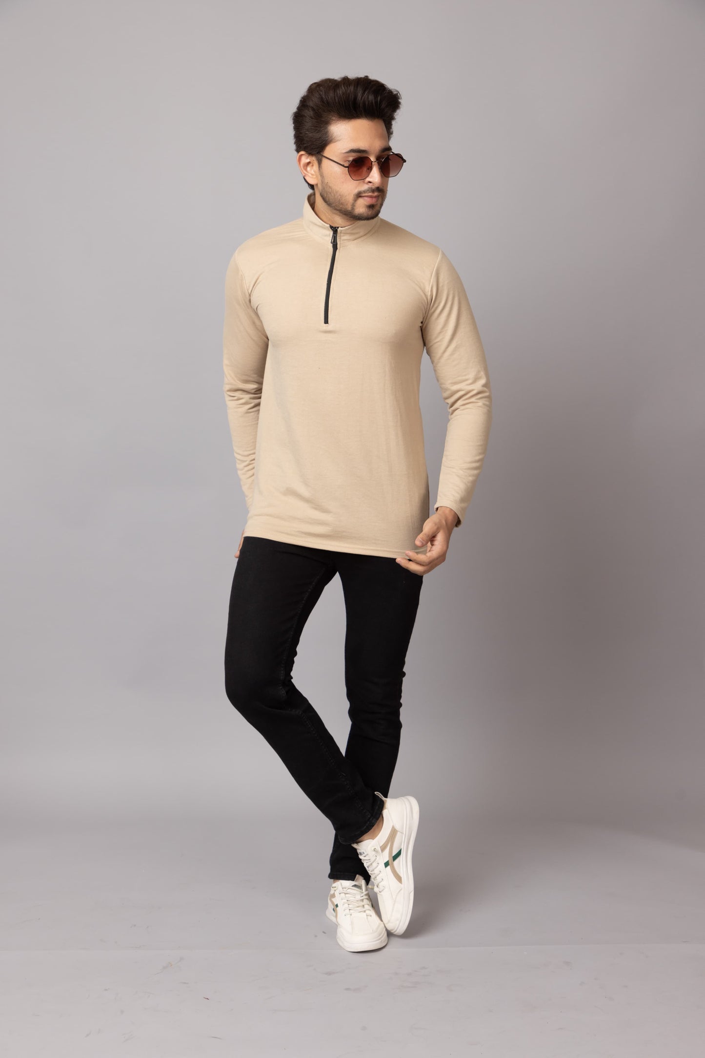 Sandstone Zip Tee | Turtle Neck T-shirts