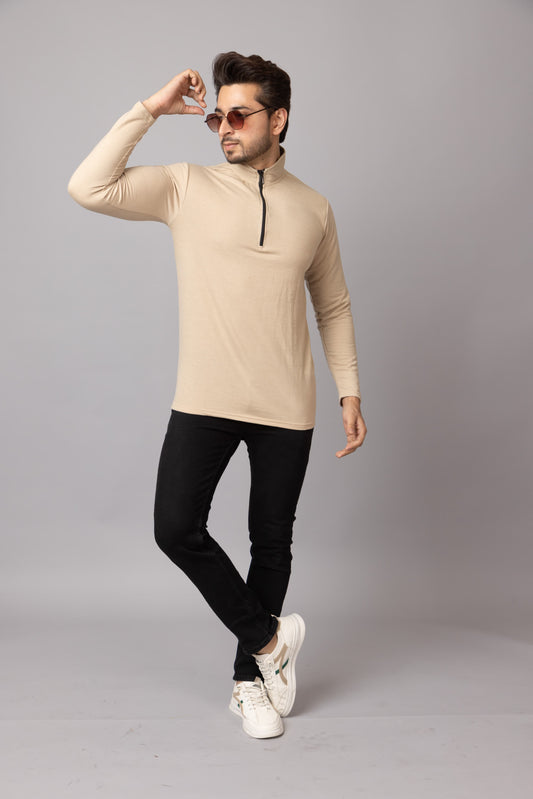 Sandstone Zip Tee | Turtle Neck T-shirts